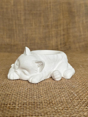 ArtnestbyAysun Uyuyan Kedi Minimalist Dekoratif Kaktüs ve Sukulent Saksısı, Beyaz Renk Yüksek Kaliteli Malzeme El Yapımı Hediyelik, Ev Dekoru, Masa Dekoru, Anneler Günü, Öğretmenler Günü - Image 1