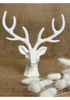 Geyik Heykeli, Beyaz Renk Yüksek Kaliteli Malzeme El Yapımı Dekoratif Heykel Obje, Hediyelik Dekoratif Geyik Heykeli, Ev Dekoru, Masa Dekoru - Image 1