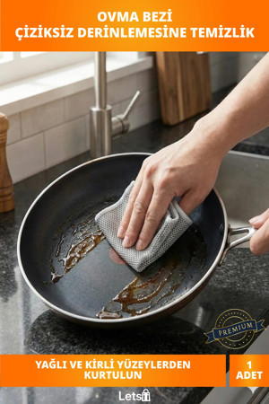 Letsii Naylon Alüminyum Renk Çizik Yapmaz Tencere Tava Ovma Bezi 20x20 cm - Image 1