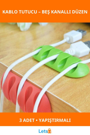 Letsii Yapıştırmalı 5 Kanallı Kablo Tutucu 3 Adet - Image 1