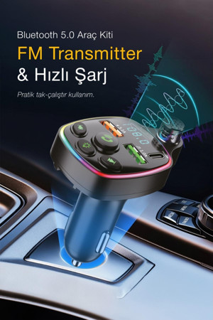 Kensa Bluetooth Araç Kiti Araç Fm Transmitter Usb Type-C Mp3 Sd Kart Flash Için Uygun Pd Çakmaklık Girişli - Image 1