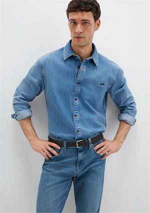 Mavi Mavı M0210496-87937 Roy Vıntage Blue Lux Black Erkek Dar Kesım Denım Gomlek - Image 1