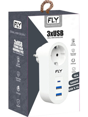 Fly 3400-01, 1 Soket, 2 Usb, 1 Type-c, Akım Korumalı Priz, 2.1a, (beyaz) - Image 1