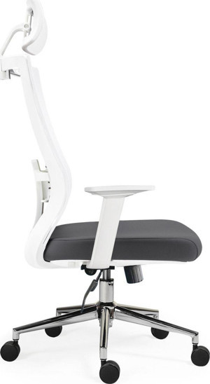 Ivo Office Vintage Beyaz Çalışma Sandalyesi | Ofis Koltuğu | Yönetici Koltuğu | Açık Gri File Antrasit Kumaş - Image 1