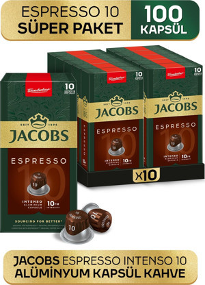 Jacobs Espresso 10 Intenso Nespresso Uyumlu Alüminyum Kapsül Kahve 10 Adet X 10 Paket - Image 1