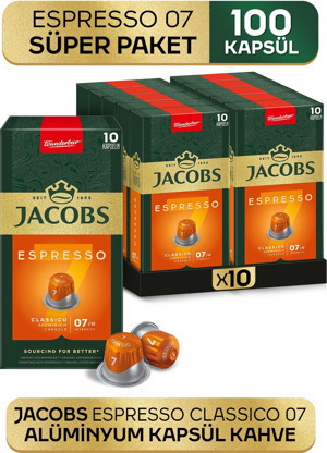 Jacobs Espresso 7 Classico Nespresso Uyumlu Alüminyum Kapsül Kahve 10 Adet X 10 Paket - Image 1