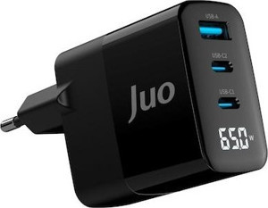 Juo 65W Gan Led Ekranlı Hızlı Şarj Cihazı 2 Type-C + Usb-A iPhone & iPad & Notebook Uyumlu Şarj Alet - Image 1
