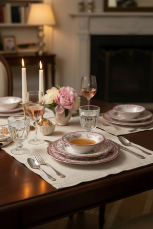 Akayev Porselen Vintage Maroon 24 Parça Yemek Takımı - Image 1