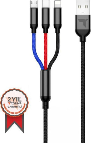 Torima 3A 3in1(Micro-Type-C-Iphone) Hızlı Şarj-Data Kablosu-U35 - Image 1