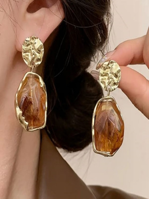 Alya's Aksesuar Vintage Zarif Geometrik Şekilli Sallantılı Küpeler-KC altın kaplama - Image 1