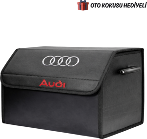 Audi Marka Logolu Oto Bagaj Organizer Çanta Oto Bagaj Çantası 2 Bölmeli Suni Deri - Image 1