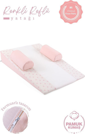 Fisun Baby Bebek Reflü Yatağı (Pudra-Fiyonk) Yıkanabilir Kılıflı, Ortopedik, Ana Kucağı - Image 1