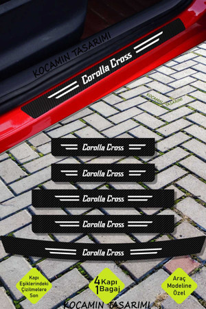 Kocamın Tasarımı Toyota Corolla Cross Karbon Kapı Eşiği ve Bagaj Koruyucu Set Çizilmeye Dayanıklı Sticker Folyo Corolla Cross Yazılı - Image 1