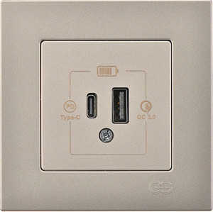 Günsan Eqona Metalik Bej Şarj Prizi 20W QC3.0 PD Type-C + USB Çift Çıkışlı - Image 1