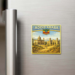 İberk Retro Etiyopya Addis Ababa Şehri Temalı Vintage Baskılı Buzdolap Magneti Kare – 9x9 cm - Image 1