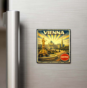 İberk Vintage Viyana Şehri Temalı Baskılı Buzdolap Magneti Kare – 9x9 cm - Image 1