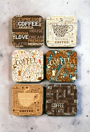 Shelife Çay Kahve Coffee Retro Vintage Ahşap Bardak Altlığı Seti 6 Adet - Image 1