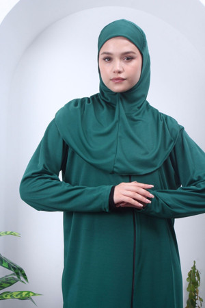 Kutay Collection Mevsimlik Tek Parça Başörtülü Kadın Namaz Elbisesi Düz Renk, Namaz Kıyafeti, Dökümlü Ferace - Image 1