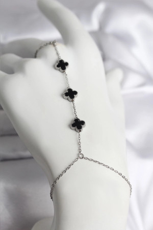 pilelistore 316L Çelik Gümüş Renk Siyah Yonca Model Kadın Şahmeran - TJ-SN737 - Image 1