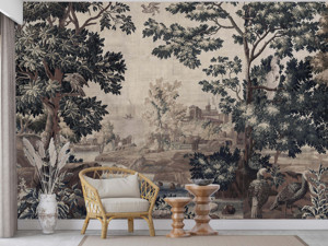 Yeşil Vintage Botanik Orman Duvar Kağıdı, Doğa Manzarası - Oturma Odası ve Yatak Odası - Image 1