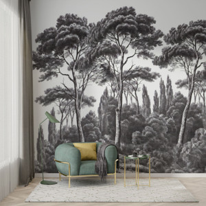 Siyah Beyaz Vintage Tropikal Duvar Kağıdı, Doğa Manzarası - Oturma Odası ve Yatak Odası - Image 1