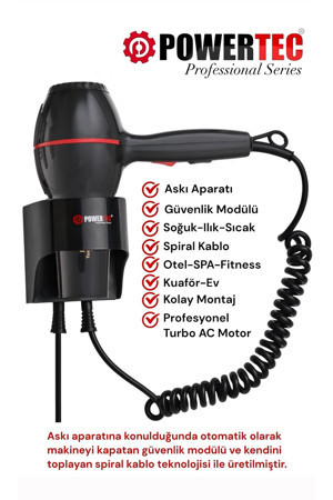 Powertec TR-301 Askı Aparatlı | Otel Tipi | Profesyonel Saç Kurutma & Fön Makinesi - Image 1