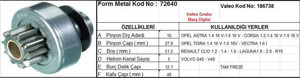 Form Metal Marş Dişlisi 10 Diş 5 Kanal Valeo Tipi Opel Astra Corsa Renault Clıo Laguna Volvo S40 Tam Freze Valeo Typ Ds=10 Dkç=28 Boy=51,8 Ks=5 Bdç=12 Gç=49 (1 Ad ) - Image 1