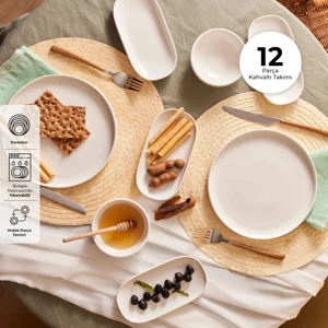 Emsan Parla Porselen 12 Parça 6 Kişilik Kahvaltı Takımı Beyaz - Image 1