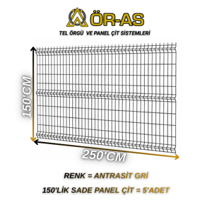 Ör-As Tel Örgü Ör - As Tel Örgü Antrastik Gri Bahçe Teli Panel Çit 150 cm x 250 cm 5 - Adet - Image 1