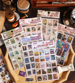 Gift Moda Pul Temalı 8 Sayfa Vintage Sticker – Dekoratif ve Scrapbook Uyumlu - Image 1