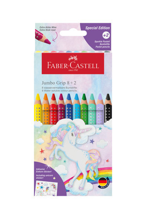 Faber Castell Unicorn Grip Jumbo Boya Kalemi 8+2 Renk, Ergonomik Gövde, Canlı ve Parlak Renkler,Dayanıklı Kalın Uç - Image 1
