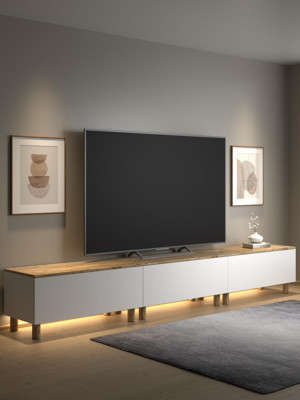Nora Bohem Ledli Tv Ünitesi 300 Cm 3 Kapaklı Dolaplı Atlantik Çam / Beyaz - Image 1