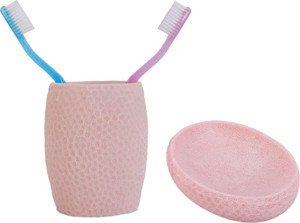 Bosphorus Sabunluk Diş Firçalik 2 Li Banyo Seti,Pembe Petek Model,Poliresin - Image 1