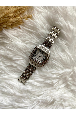 Quartz Kare Kasa Roma Rakamlı Kadın Vintage Kare Mini Gümüş Kol Saati / Retro Cart Series Bb0108 - Image 1