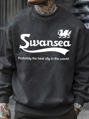 Swansea En İyi Şehir Mektup Tasarım Erkek Kazaklar Vintage Kazak Rahat Yumuşak Giyim Polar Hi - Image 1
