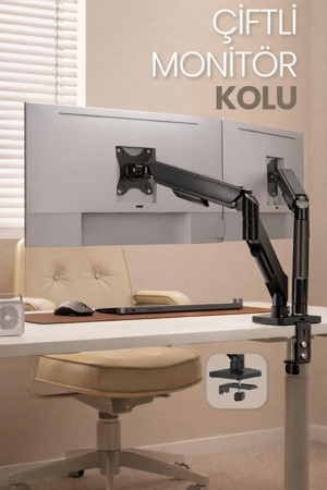 Çiftli Monitör Kolu VESA Uyumlu Hareket Ayarlanabilir Monitör Standı 17-32" 9+9 KG Kapasite Tutucu - Image 1