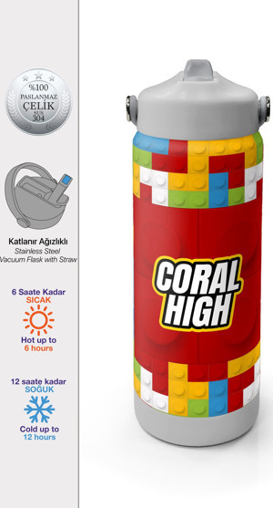 Coral High Renkli Blok Desenli Katlanır Ağızlıklı Çelik Termos 650 ml 38392 - Image 1