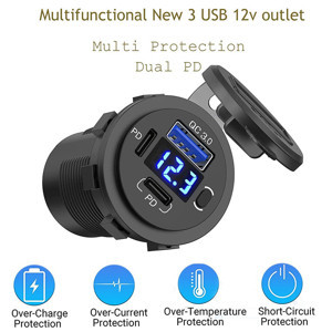 Bir Usb Type-A ve Bir Usb Type-C Şarj Cihazı (Voltmetreli - On-Off Anahtarlı - Mavi Işıklı) - Image 1