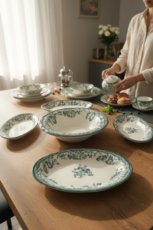 Akayev Porselen Vintage Green 5 Parça Salata Kayık Servis Takımı - Image 1