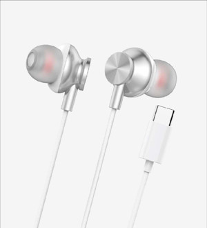 LinkTech H341 Spor Yüksek Baslı Silikonlu Kablolu Beyaz Kulaklık Type-C - Image 1
