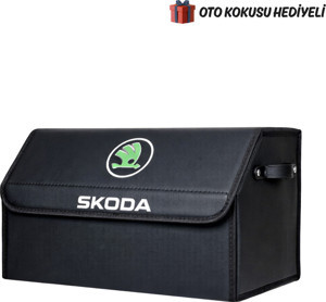Rukye Shop Skoda Marka Logolu Oto Bagaj Organizer Çanta Oto Bagaj Çantası 2 Bölmeli Suni Deri - Image 1