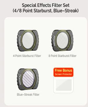 Movmax Special Effects Filter Set For DJI Pocket 3 (4/8 Point Starburst, Blue-Streak) - Image 1