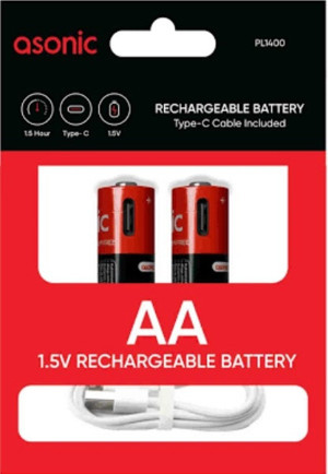 ASONİC 1400mAh 1.5 Volt Şarjlı Kalem Pil AA 2li Pk. Type-C Soketli Kablo İle Şarj Edilebilir - Image 1