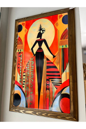 Colorcraft Kadın Desenli Sanatsal Baskılı Ahşap Çerçeveli Seramik Tablo 50Cmx30Cm - Image 1