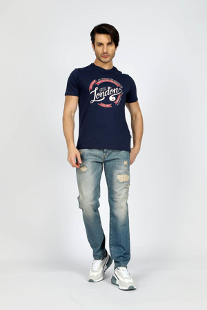 Lee Cooper Alista Erkek %100 Pamuk O Yaka T-Shirt Lacivert - Image 1