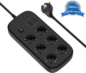 Termal Akım Korumalı 6'lü  Priz 4x USB 2x Type-C Çıkışlı Grup Priz Çoğaltıcı (3500W) Siyah - Image 1