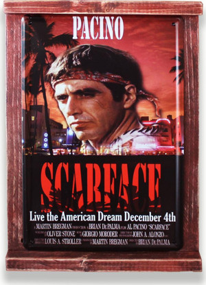 Rustik Ahşap Çerçeveli Vintage Metal Pano Scarface 20x30 - Image 1