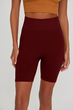 Mistirik Felolin Model Fitilli Örme Model Seamless Sporcu Şortu Bordo Renk - Image 1