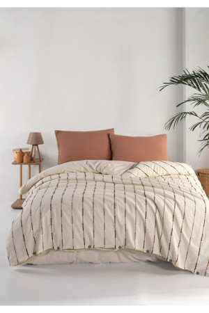 Macas Home Iris Mocca %100 Pamuklu Yıkamalı İpliği Boya Vintage Çift Kişilik Nevresim Takım 200x220 - Image 1