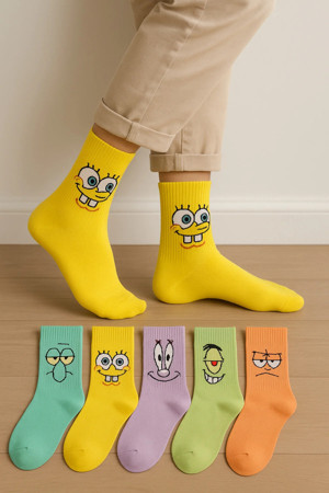 Uzn Socks 5 Çift Renkli Desenli Kolej Çorap / Renkli Spor Çorap - Image 1
